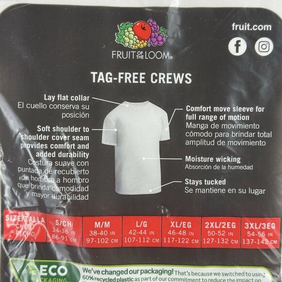 Fruit of The Loom NEW 6 White 3XL 54-56 Inch Crew Neck T-Shirts 100% Cotton - Picture 8 of 9